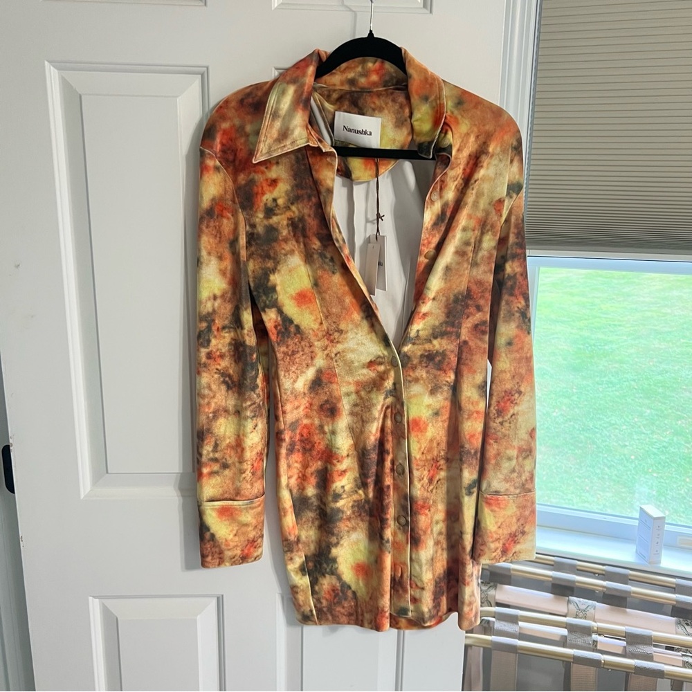 Nanushka Women's Multicolor Tie-Dye Button Dress - Orange/Green NWT